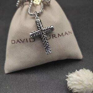 David Yurman Chevron Cross Black Diamond Necklace